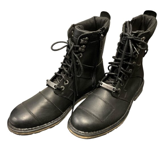 Harley-Davidson Mens Black Leather Lace-Up Riding Boots With Side Zippers - Sz 9 - Picture 3 of 10